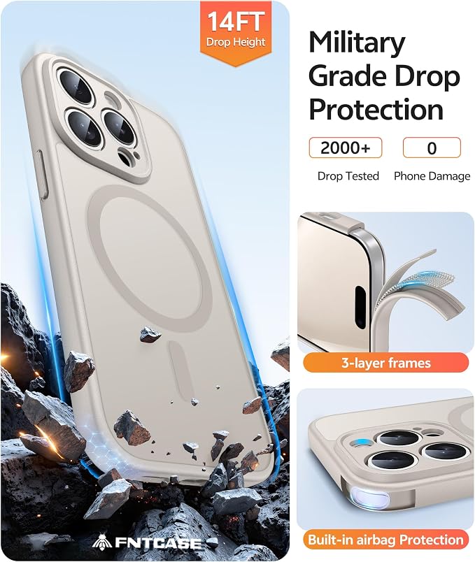 FNTCASE for iPhone 14 Pro Case, Compatible with Magsafe, Screen Protector | Full Camera Protection, Translucent Matte, 14FT Military Grade Drop Proof, Shockproof Protective Phone Cover, Off White - Image 5