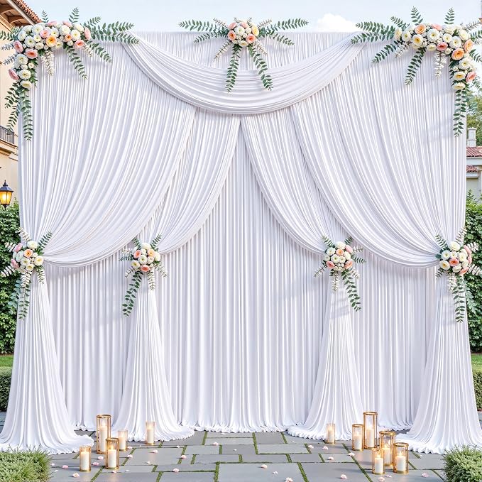 32ftx10ft Wrinkle Free White Backdrop Curtain - 10 Feet Photography Backdrop Drapes, Silky Polyester Back Drop Cloth for Wedding Baby Shower Balloon Arch Background - Image 7