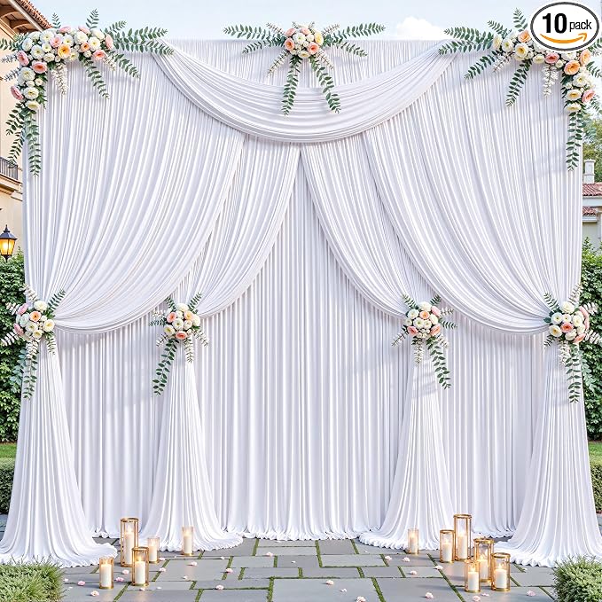 40ftx10ft Wrinkle Free White Backdrop Curtain - 10 Feet Photography Backdrop Drapes, Silky Polyester Back Drop Cloth for Wedding Baby Shower Balloon Arch Background by Unknown