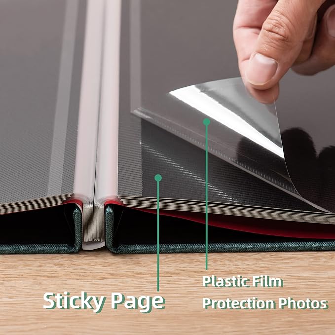 Large Photo Album Self Adhesive for 4x6 8x10 Magnetic Scrapbook Album DIY 60 Black Sticky Pages Linen Cover Photo Album(Dark Green) - Image 5