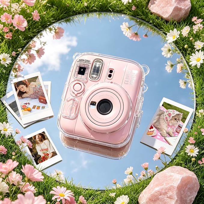 Clear Camera Case for Fujifilm Instax Mini 13, Pink Camera Strap | Protective Cover with Anti-Accidental Shutter, 4 Composition Cards, Photo Storage Holds 10 Films,Clear Hard Shell, No Camera - Image 4