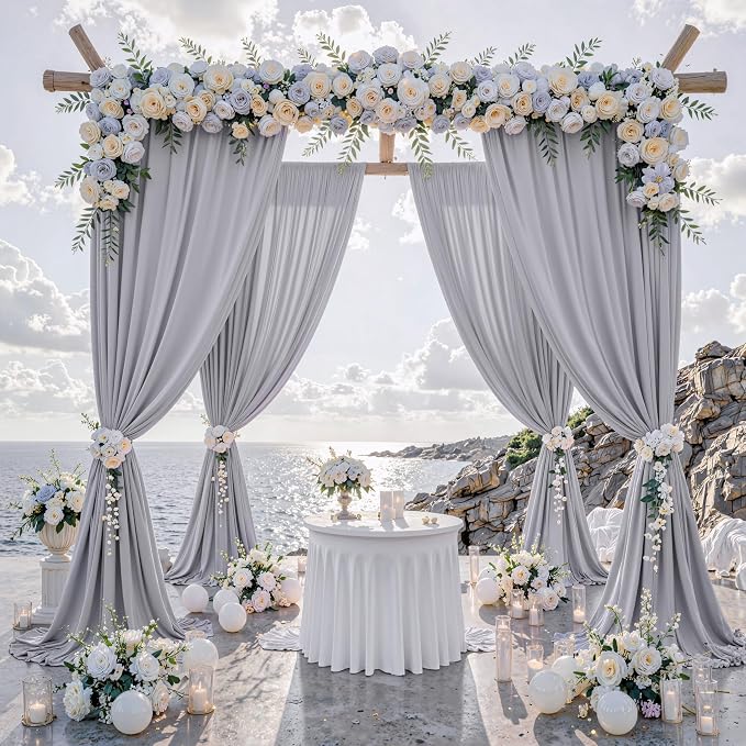 40 ft x 10 ft Wrinkle Free Silver Backdrop Curtain for Parties, Polyester Silver Grey Backdrop Drapes 8 Panels 5x10ft for Baby Shower Photoshoot Engagement Wedding Birthday Photography Background - Image 2