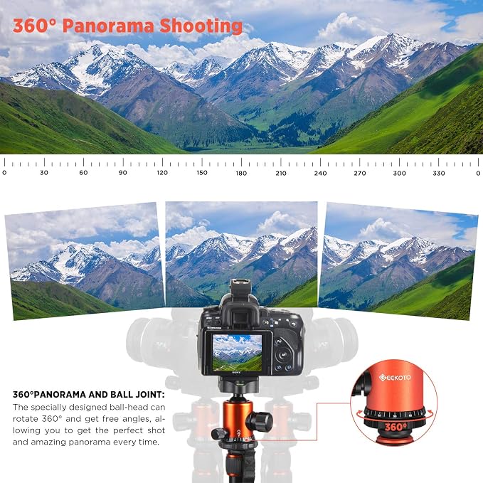 77’’ Tripod, Camera Tripod for DSLR, Compact Aluminum Tripod with 360 Degree Ball Head and 8kgs Load for Travel and Work - Image 3
