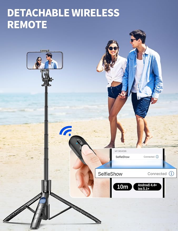 Aluminum 71" Phone Tripod, Travel Tripods for iPhone with Remote, Extendable Cell Phone Selfie Stick Tripod Stand Compatible with iPhone 17/16/15/14/13/Android/Camera - Image 4