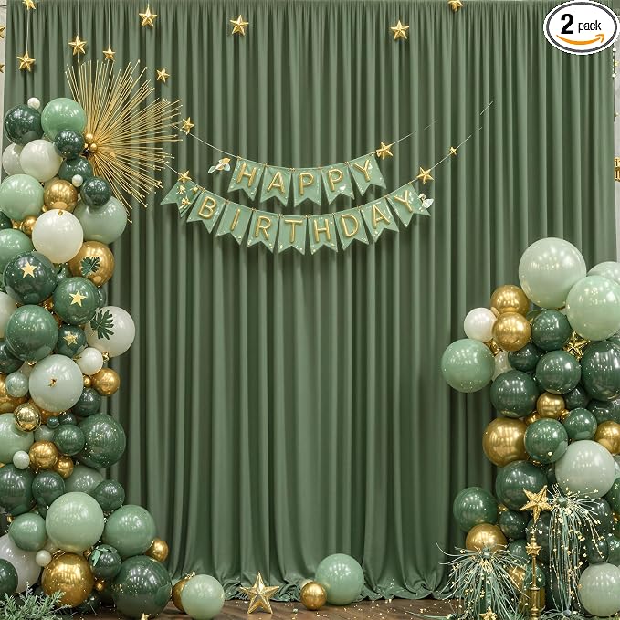 10x10 Valley Green Backdrop Curtain for Parties Wrinkle Free Dark Green Photo Curtains Backdrop Drapes Fabric Decoration for Baby Shower Birthday Party Photography 5ft x 10ft,2 Panels by Tao-GePartyDecorations