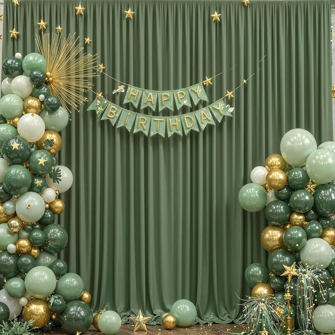 4 Panels Valley Green Backdrop Curtain for Parties Wrinkle Free Dark Green Photo Curtains Backdrop Drapes Fabric Decoration for Baby Shower Birthday Party Photography 20ft(W) x 10ft(H) - Image 3