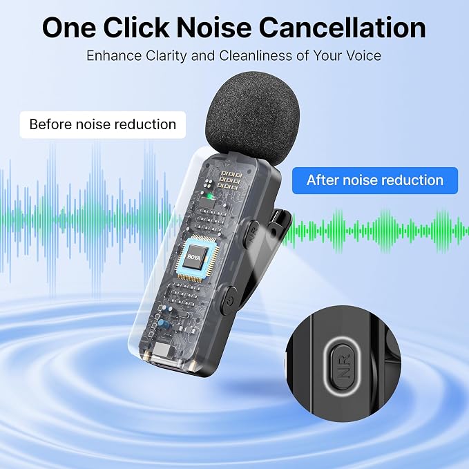 BOYA BY-V3 Combo Wireless Microphone for iPhone Android Smartphone,100M Los Range,36H Duration,Noise Cancellation,Plug&Play Lavalier Lapel Mics for Vlogging Interview 2-in-1 Charging Case(2TX+2RX) - Image 5