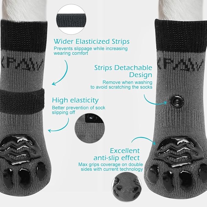 EXPAWLORER Anti Slip Dog Socks to Prevent Licking Paws, Dog Shoes for Hot Pavement, Dog Booties for Small Medium Large Senior Dogs, Traction Control Boots & Paw Protectors for Hardwood Floors - Image 2