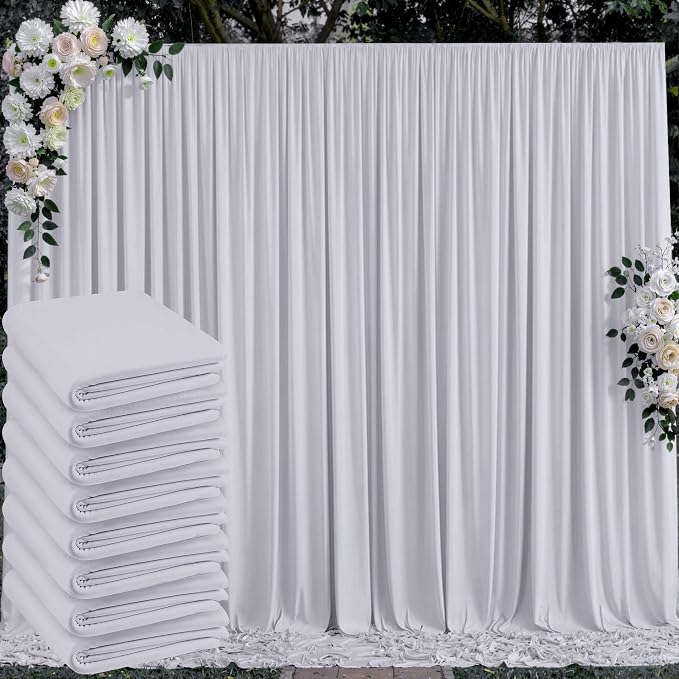 40 ft x 10 ft Wrinkle Free Silver Backdrop Curtain for Parties, Polyester Silver Grey Backdrop Drapes 8 Panels 5x10ft for Baby Shower Photoshoot Engagement Wedding Birthday Photography Background by Outpain