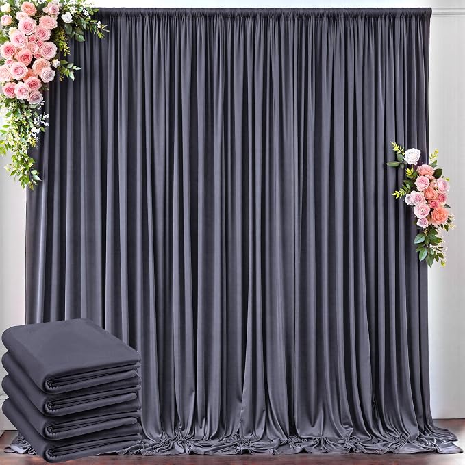 20 ft x 10 ft Wrinkle Free Charcoal Backdrop Curtain for Parties, Dark Grey Polyester Photo Backdrop Drapes for Baby Shower Wedding Engagement Birthday Party Backdrop Stand,5ft x 10ft 4 Panels by Outpain