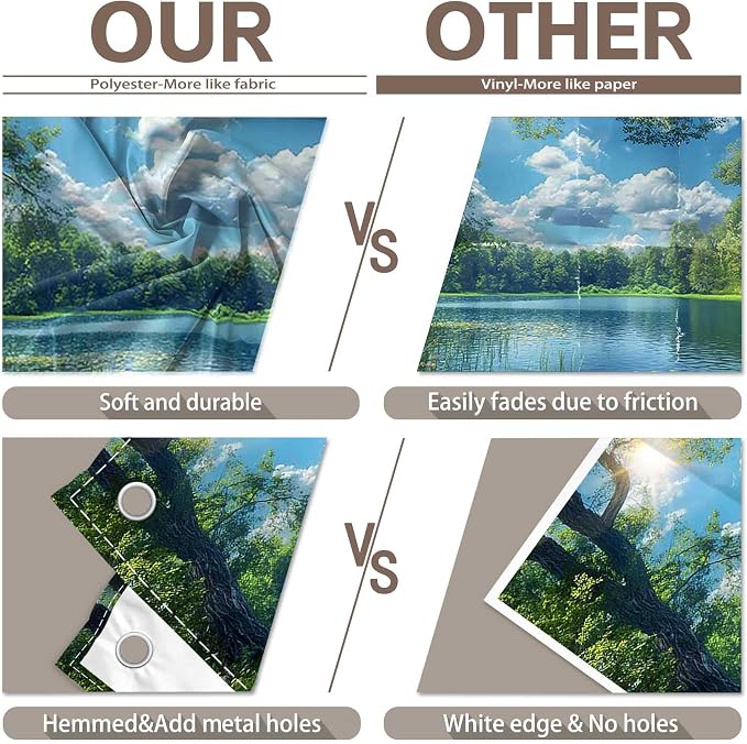 Fabric 8x6ft Lake Natural Scenery Backdrop River Camp Banner | Mountain Forest Tree Blue Sky Bokeh Photography Background, Picnic Hiking Party Decorations, Spring Outdoor Photo Props - Image 5