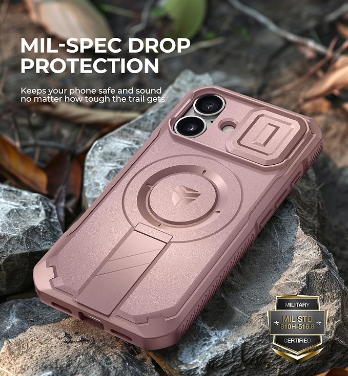 Dexnor for iPhone 16 Case with Slide Camera Cover & Adjustable Kickstand, Magnetic Rugged Shockproof Bumper Cases Heavy-Duty Magnetic Protective Cover,Peony Pink - Image 6