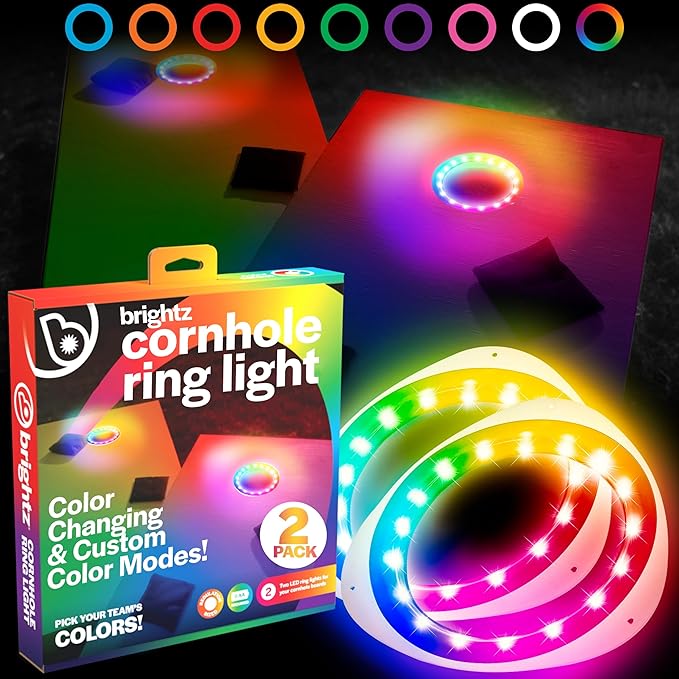 Brightz LED Cornhole Board Ring Lights, 2-Pack - 48-Hour Battery Life - Illuminate Your Game with Dazzling Glows and Ultimate Style for Non-Stop Evening Fun and Excitement (Includes Hole Lights Only) by Brightz