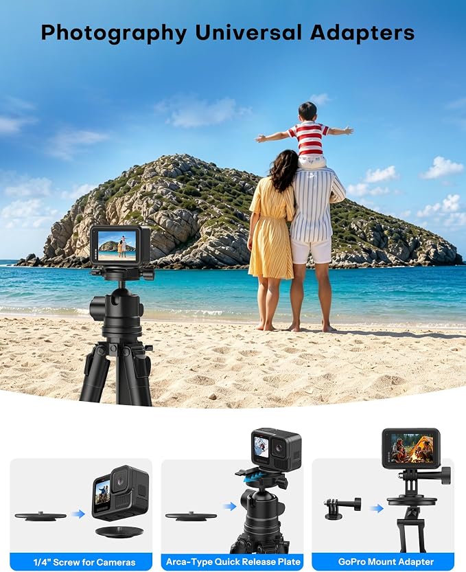 OMOTON TP02-Ultra 2 in 1 Magnetic Phone Tripod for DJI/GoPro iPhone, Black | Arca-type Adapter with 1/4" Screw for Action Camera, for iPhone 12-17 Series, Mount for Gym Kitchen Travel - Image 2