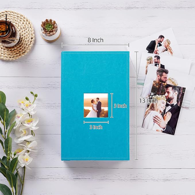 potricher Small Photo Album 4x6 300 Photos, Leather Cover, Blue | Leather 4x6 Picture Album with 300 Horizontal Pockets, Photo Book for Family, Wedding, Anniversary, and Baby - Image 2