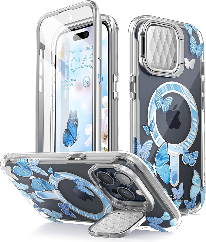 i-Blason for iPhone 15 Pro Case MagSafe, w/‌ Screen Protector, Bluefly | Built-in Screen Protector, Camera Cover Stand, Slim, Stylish by i-Blason