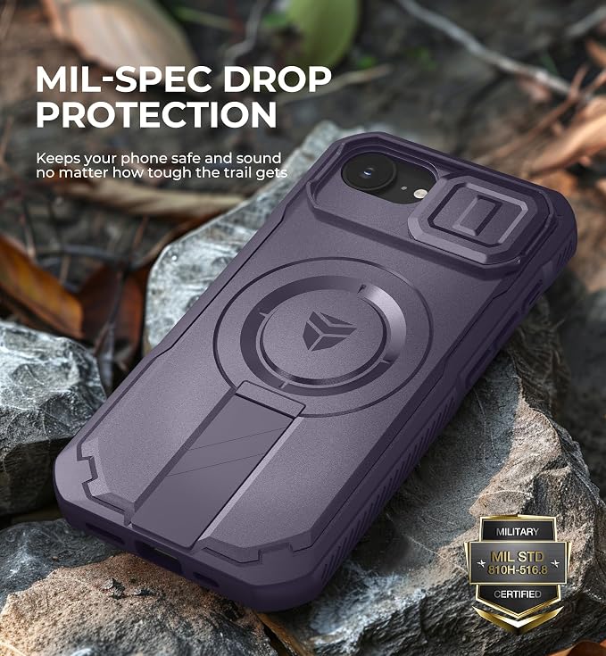 Dexnor for iPhone 17e Case, iPhone 16e Case[Built-in Slide Camera Cover & Kickstand], Compatible with MagSafe Heavy-Duty Rugged Magnetic Shockproof Phone Case for iPhone 17e/16e, 6.1'' Phantom Purple - Image 6