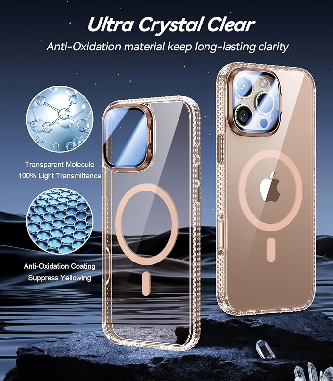 VOFATA [Upgraded] for iPhone 16 Pro Max Case with Camera Cover Stand [Fit for MagSafe][9H Camera Lens Protector] Mil-Grade Protection Transparent Magnetic iPhone 16 Pro Max Phone Case, Clear Gold - Image 4