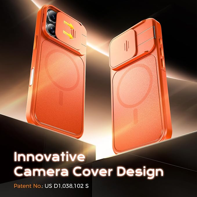 TOCOL for iPhone 16 Pro Max Case with Slide Camera Cover, Kickstand and Camera Control Button, Fit for MagSafe, Rugged Solid Phone Case, Non-Slip, Drop Protection, Orange - Image 3