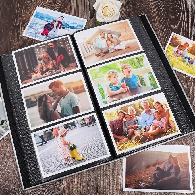 RECUTMS Photo Albums 4x6 300 Photos PU Leather Album for Wedding Silver | Black Pages, Horizontal Pockets, Small Album for Family, Christmas Graduation Picture Book, DIY Cover Window, Slip in Picture - Image 5