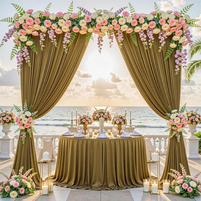 Gold Brown Backdrop Curtains-Wrinkle-Free Polyester Photography Drapes Party Curtain Background for Baby Shower Wedding Decorations- 8 X10FT (Brown) - Image 3