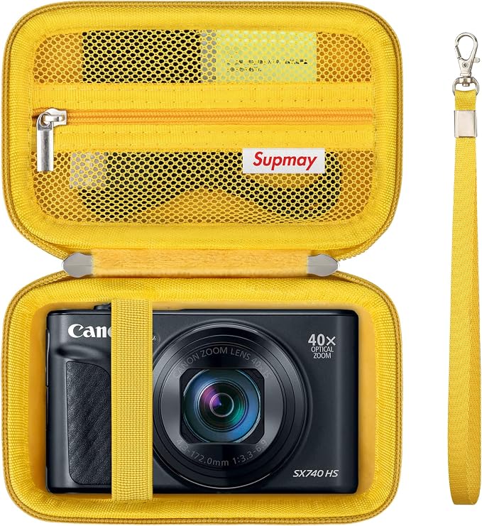 Carrying Case for Canon PowerShot SX740 HS, SX730 HS Camera, Yellow | SX720 HS, SX620 HS, G7 X Mark III, G7 X Mark II Digital Camera, Storage Holder Travel Bag with Mesh Pocket for Battery Pack by Supmay