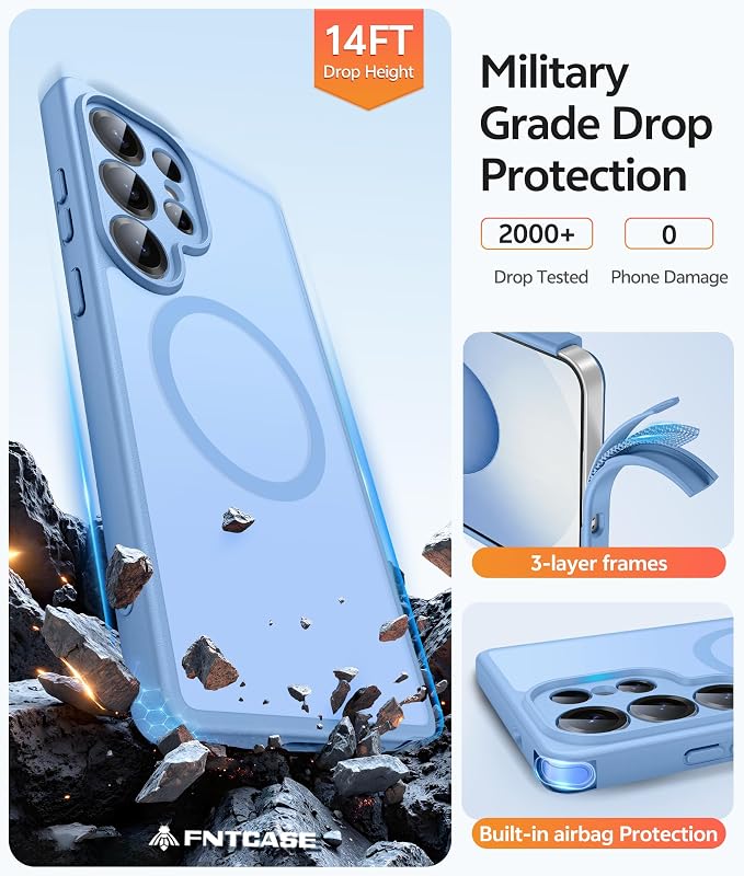 FNTCASE for Samsung Galaxy S25 Ultra Case, Compatible with Magsafe | Screen Protector, Full Camera Protection, Translucent Matte, 14FT Military Grade Drop Proof, Protective Phone Cover - Image 5