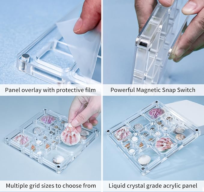 Acrylic Magnetic Seashell Display Case HD Panel with Tweezers | Large Upgraded Grids with Magnetic Snap, a Seashell Display Box for Collecting Shells, Jewelry, Crystals, Beads - Image 3