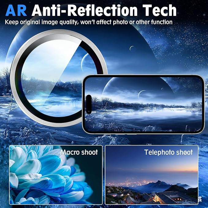 SiHPuoy 3pcs Camera Lens Protector for iPhone 17e/16e,Tempered Glass,Silver | 9H+ Hardness, Military Grade Shatterproof, Anti-Scratch, Case Friendly, HD Metal Camera Cover, Does not Affect Night Shots - Image 7