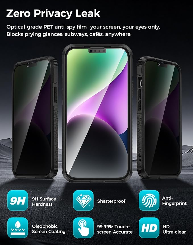 Goton 3 in 1 for iPhone 14 Case with Privacy Screen Protector Black | Glass Camera Lens Protector,Compatible for MagSafe,Invisible Kickstand, Shockproof Phone Cover for iPhone14 - Image 5