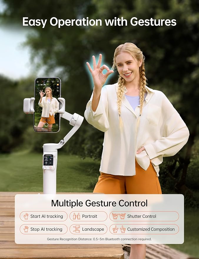 Hohem iSteady V3 Ultra Phone Gimbal White, AI Tracking Touch Remote, Built-in Rod Tripod 360° Vlog Stabilizer - Image 8