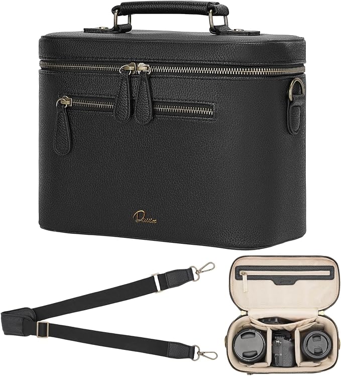 Camera Sling Bag, Waterproof PU Leather Crossbody Camera Case for Photographers, Small Shoulder Bag Compatible for Canon Nikon Sony (Black) by Divvia