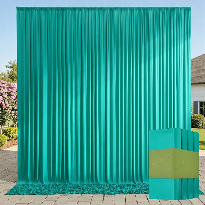 20ft x 10ft Wrinkle Free Turquoise Backdrop Curtains for Parties, Polyester Photo Backdrop Drapes 2 Panels 5x10ft for Wedding Birthday Party Photography Background by ENJOYYOURPARTY