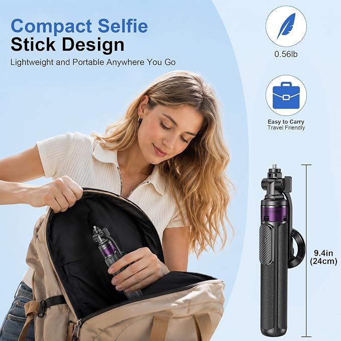 53" Magnetic Selfie Stick Tripod for Phone/Action Camera, 1/4" Mount | Aluminum Alloy Pole, 360° Rotation, 4-Leg Base & Wireless Remote Compatible with iPhone17 Pro&Action Camera for Travel Photos - Image 6