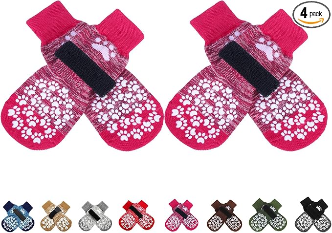 EXPAWLORER Anti Slip Dog Socks to Prevent Licking Paws, Dog Shoes for Hot Pavement, Dog Booties for Small Medium Large Senior Dogs, Traction Control Boots & Paw Protectors for Hardwood Floors Rose by EXPAWLORER