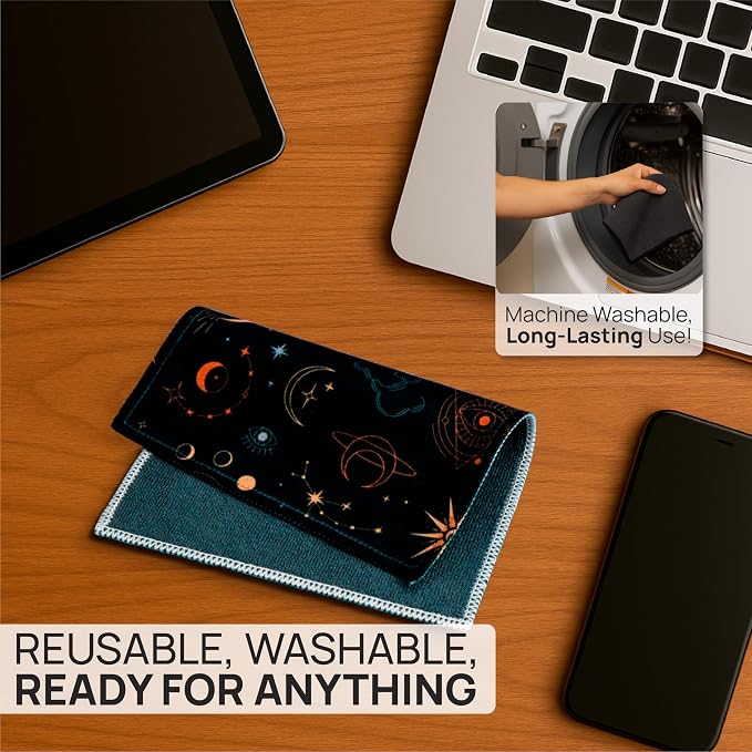 Microfiber Wholesale Quick Cloth Glasses Cleaning Cloths 5x7 Astrology | 2-Pack with Case | Double-Sided Lens Cleaner for Eyeglasses, Camera & Screens | Reusable Microfiber Glass Polishing Cloths - Image 4