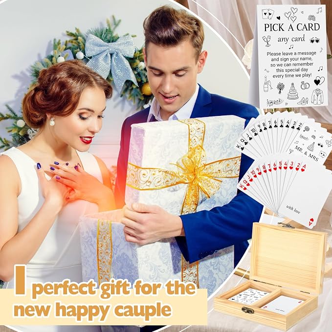 AceOrbit 57 Pack Wedding Party Guest Book Playing Cards Set with Wooden Box | Wedding Signing Guestbook Alternative Personalized Blank Deck of Cards for Guest Reception Vegas Bridal Shower Games - Image 6