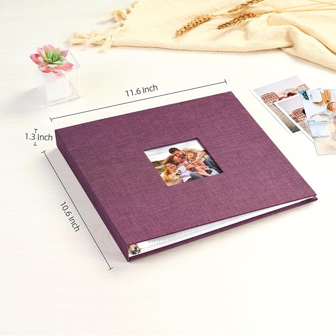 Mublalbum 10x10 Inch 3 Ring DIY Scrapbook Photo Album 40 Pages, Purple | 3 Ring Binder Scrapbook, Linen Cover, 20 Plastic Sleeves 40 Pages, Memory Book for Wedding, Baby, Family, DIY Projects - Image 2