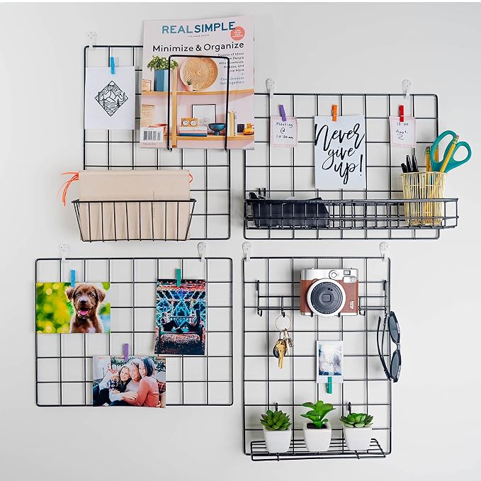 ODOXIA 1 Pack Wire Wall Grid Panel | Hanging Home, Office & Kitchen Décor | Mesh Storage Organizer & Picture Frame | Grid Panels | Memo & Photo Grid | Photo Wall | Metal & Black - Image 5