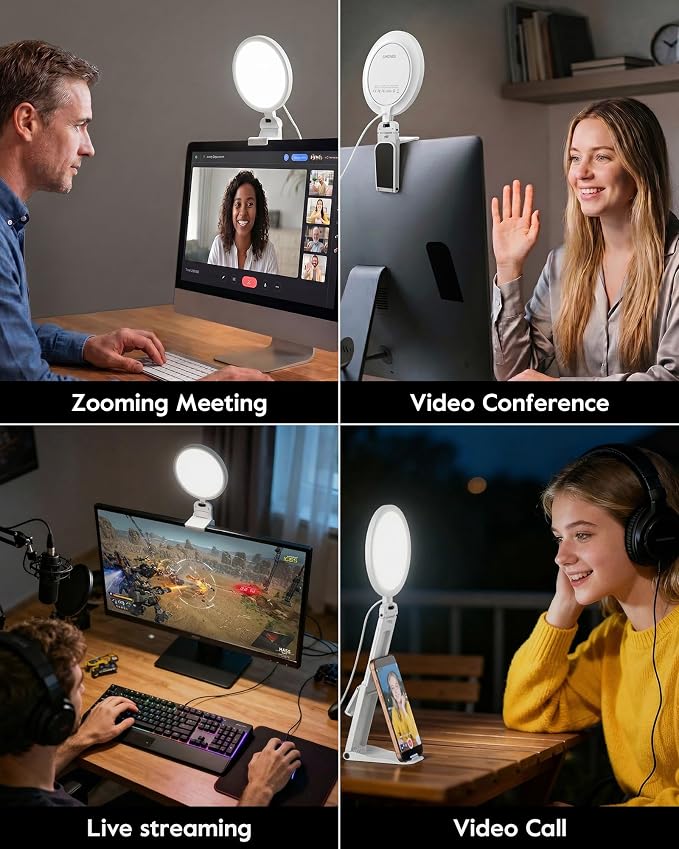 5" Full Screen Computer Lighting for Video conferencing, Streaming | Eye-Caring Ring Light, CRI>97.8, 50 Modes, Memory, Lighting for Zoom meetings, Portable for Laptop, Monitor & Webcam - Image 3