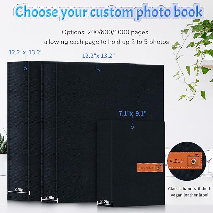 Popotop 4x6 Photo Album 200 Pictures, Linen Hardcover, Reinforced Spine | Compact 200-Photo Capacity, Acid-Free PP Slip-In Pockets, 2 Photos per Page, Black Inner Pages, No Memo Space - Image 3