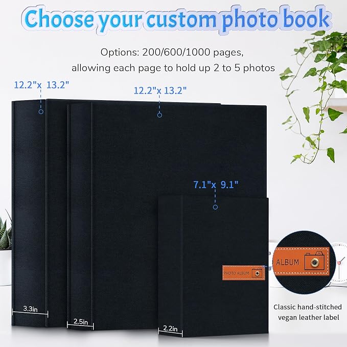 Popotop 4x6 Photo Album 600 Pictures, Linen Hardcover, Reinforced Spine | Large 600-Photo Capacity, Acid-Free PP Slip-In Pockets, 3 Landscape and 2 Portrait Photos per Page, No Memo Space - Image 3