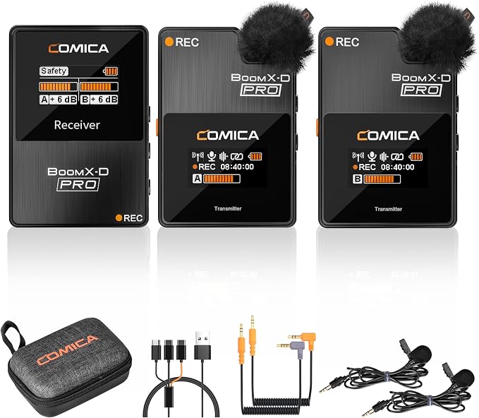 COMICA BoomX-D2 PRO Wireless Lavalier Microphone for iPhone Android Camera | Built-in 16GB Recorder, Noise Cancellation, 656ft Stable Range, Safety Audio Track, for YouTube, TikTok, Vlog, Interview - Image 9