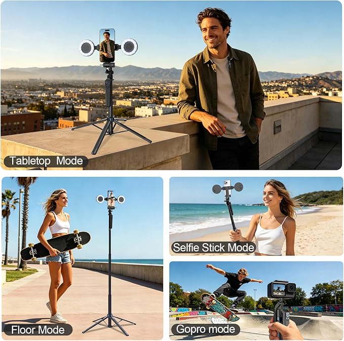 Content Creator Essentials Vlogging Kit for iPhone, Tripod & Wireless Mic | 71" Tripod with light, remote, selfie stick, phone stand. Designed for TikTok, YouTube, video recording - Image 5