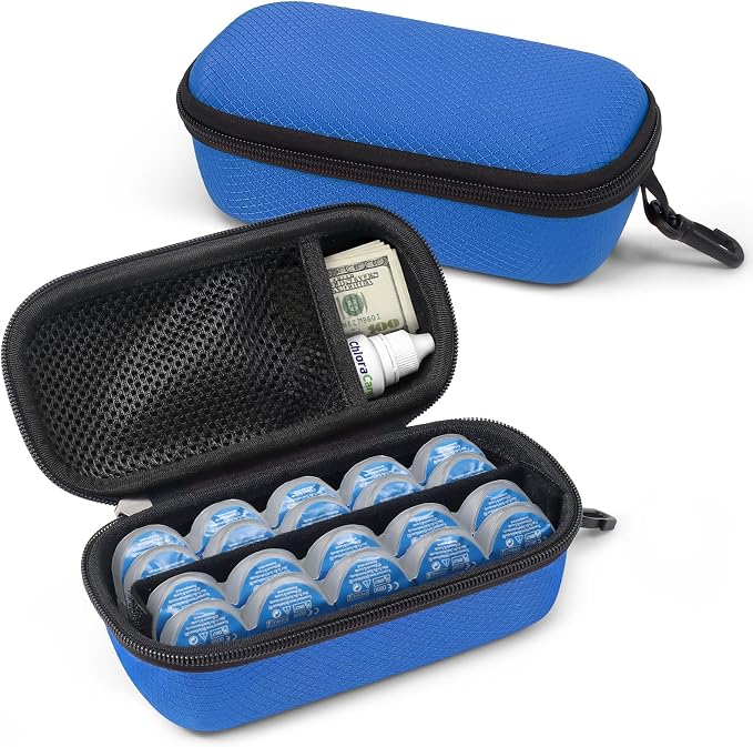 WOMACO Daily Contact Lens Case, Hard Shell Portable Contact Lens Travel Box for Disposable Daily Lenses, Left Right Separated Contact Lens Storage Organizer with Mesh Pocket (Blue, for 40 pieces) by WOMACO