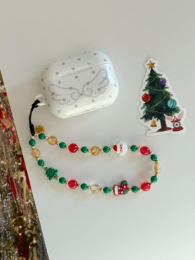 Drawwind Phone Charm Beaded Wristlet Strap Universal Cell Phone Lanyard Cute Bracelet Wrist Strap Beaded Chain String Handmade Accessories for Case Camera Bags (Merry Christmas) - Image 5