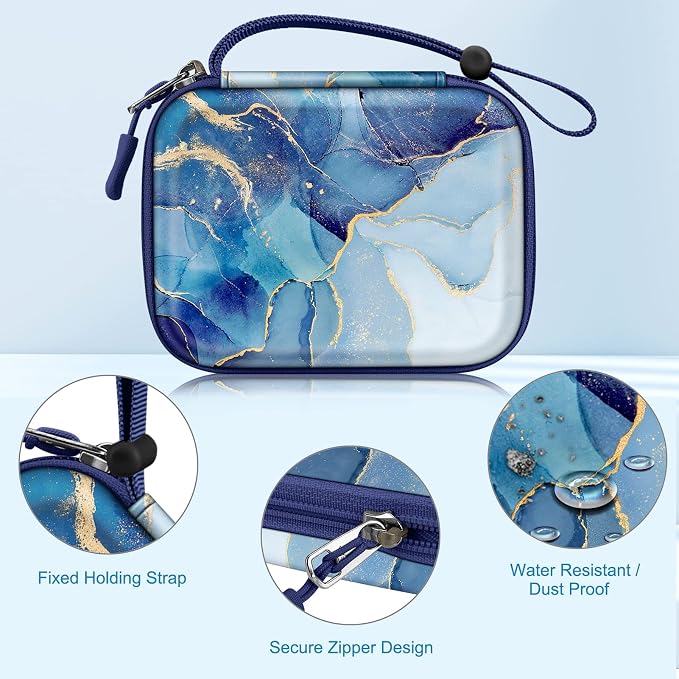 FINTIE Protective Case for Canon Ivy 2 Mini, CLIQ2 & CLIQ+2 Photo Printer | Shockproof Hard Shell Carrying Case, With Wrist Strap, Pocket Camera Storage, Charger Cable Organizer, Ocean Marble - Image 3