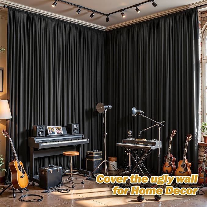 16ftx10ft Wrinkle Free Black Backdrop Curtain - 10 Feet Photography Backdrop Drapes, Silky Polyester Back Drop Cloth for Wedding Baby Shower Balloon Arch Background - Image 3
