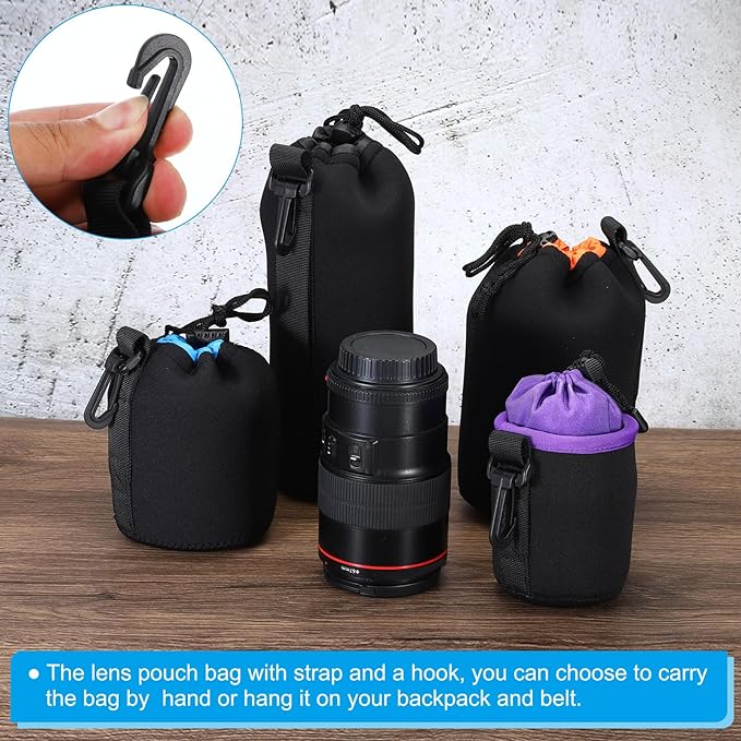 PATIKIL 2 Pcs 3.7" ID x 7.1" H Neoprene Drawstring Lens Pouch, Black, Blue, Camera Lens Case - Image 5