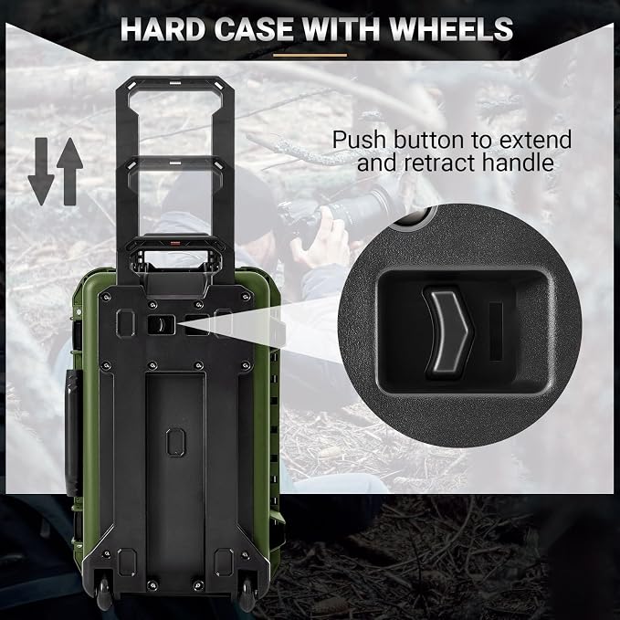 Relaxweex Rolling Camera Hard Case with 15 Padded Dividers & Wheels | Impact-resistant, Protective, Waterproof, Hard Shell Travel Case for Cameras, Lenses & Accessories, 22 x 14 x 9 Inch, Green - Image 4